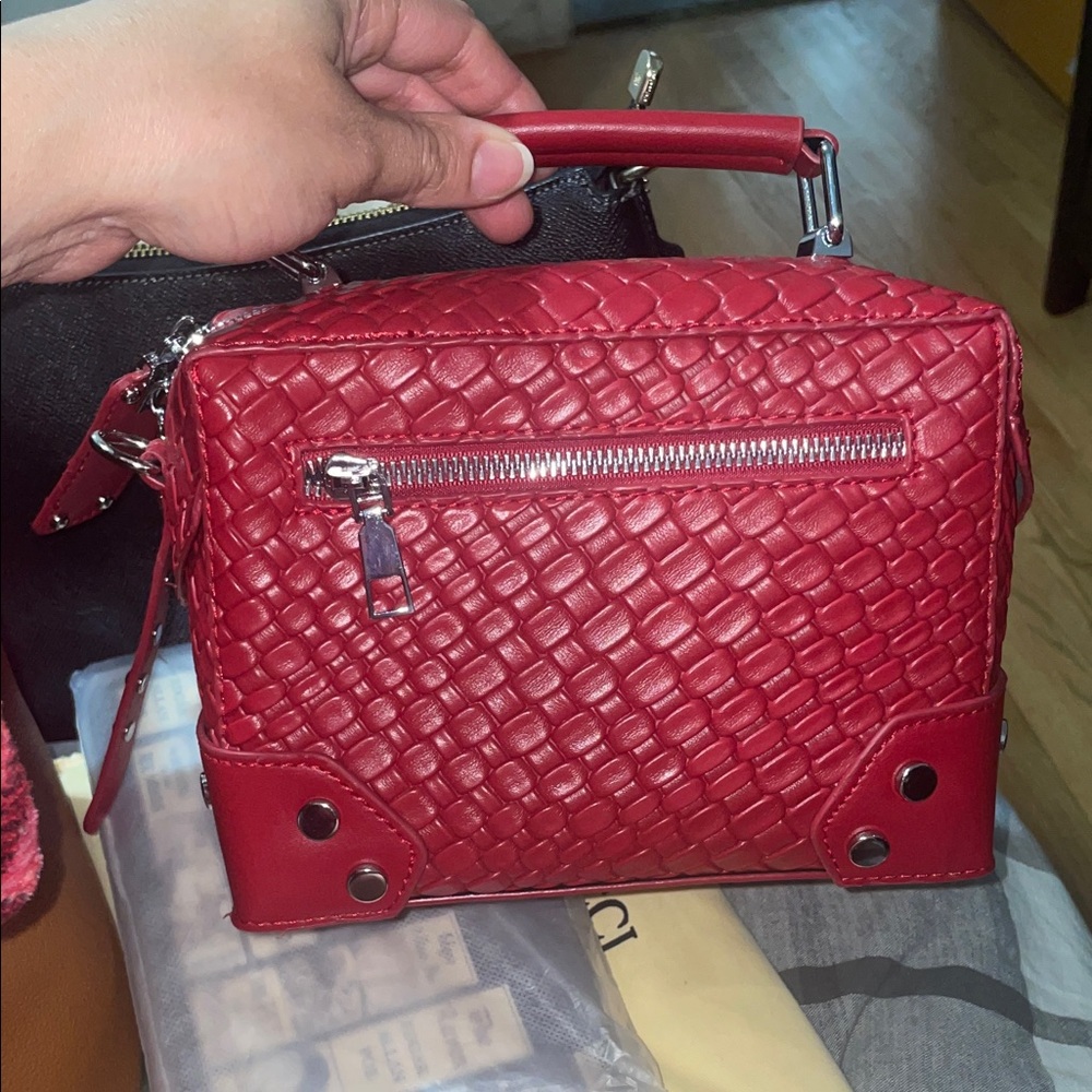 Red Woven Leather Handbag